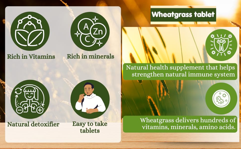 Herbal Hills Wheatgrass Tablets | 120 Tablets | | Natural Antioxidant & Immunity Booster | Supplement | For Energy, Detox & Alkaline Balance | With Pure Wheatgrass Powder Pack of 2