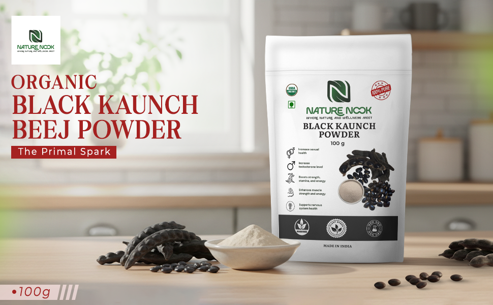 Organic Black Kaunch Beej Powder- 100g | Pure Kapikachhu Mucuna Pruriens | Alkushi Herbal Powder for Vitality, Strength, Stamina & Reproductive Health | Kala Koch ke Beej | Velvet Beans