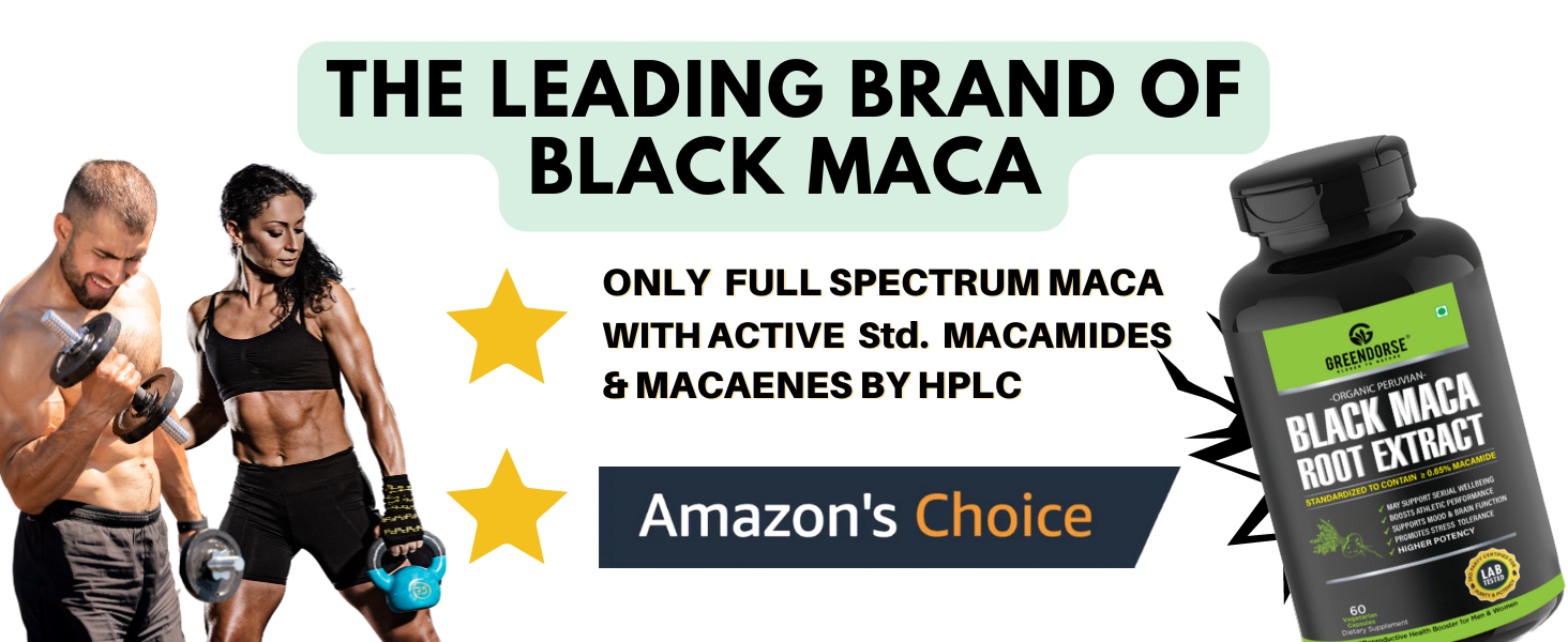 GREENDORSE Peruvian Black Maca Root Powder Concentrate | Rich in Macamide & Macaenes, 3rd Party Lab Tested | Stamina & Reproductive Health Support, Performance,Vitality- High Potency-50g