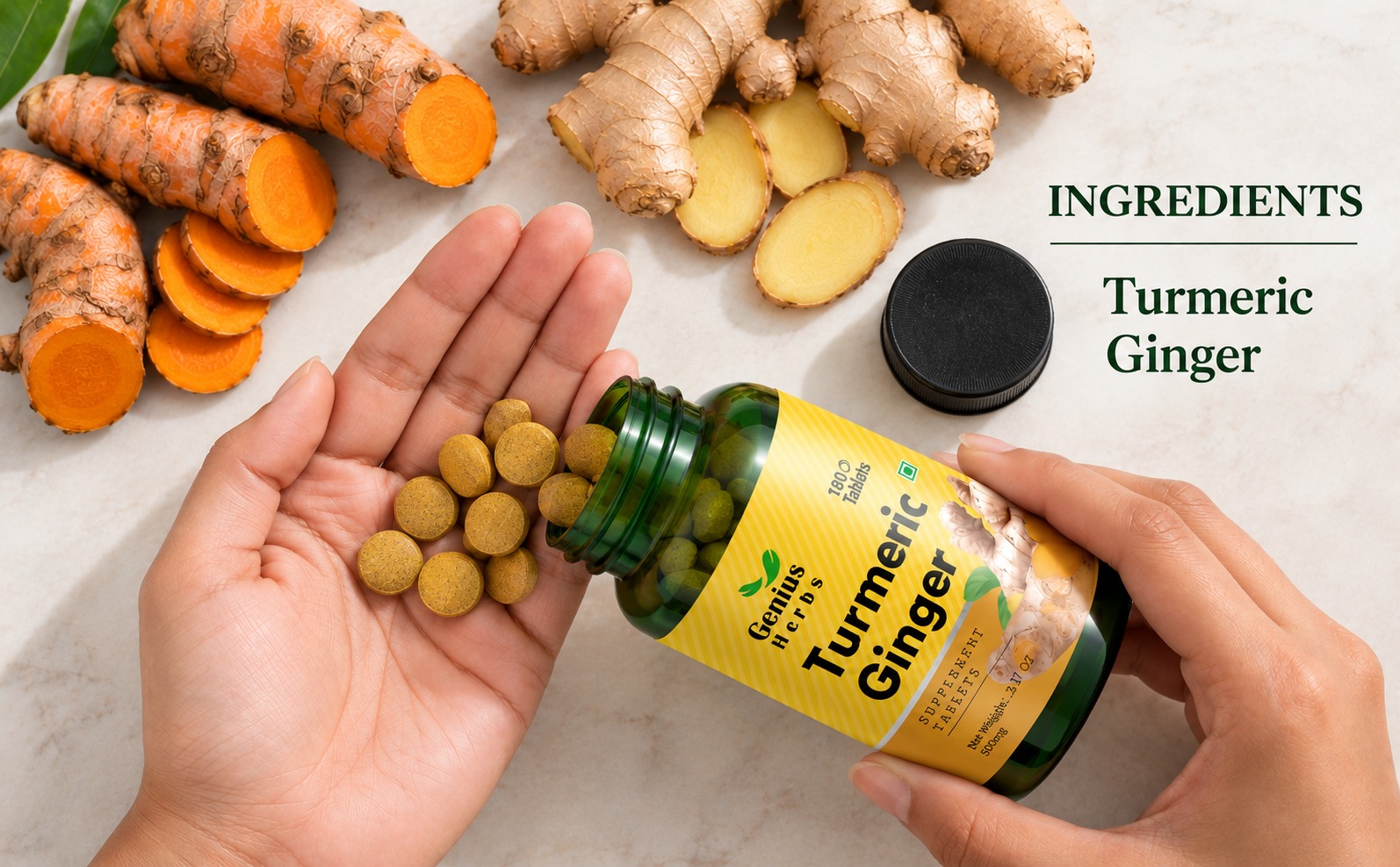 Turmeric Ginger Tablets 1000mg Per Serving – 180 Tablets x Pack of 3 | Ayurvedic Herbal Supplement for Digestion, Antioxidant & Immune Support | Natural Curcumin & Ginger Formula | Vegan, Non-GMO