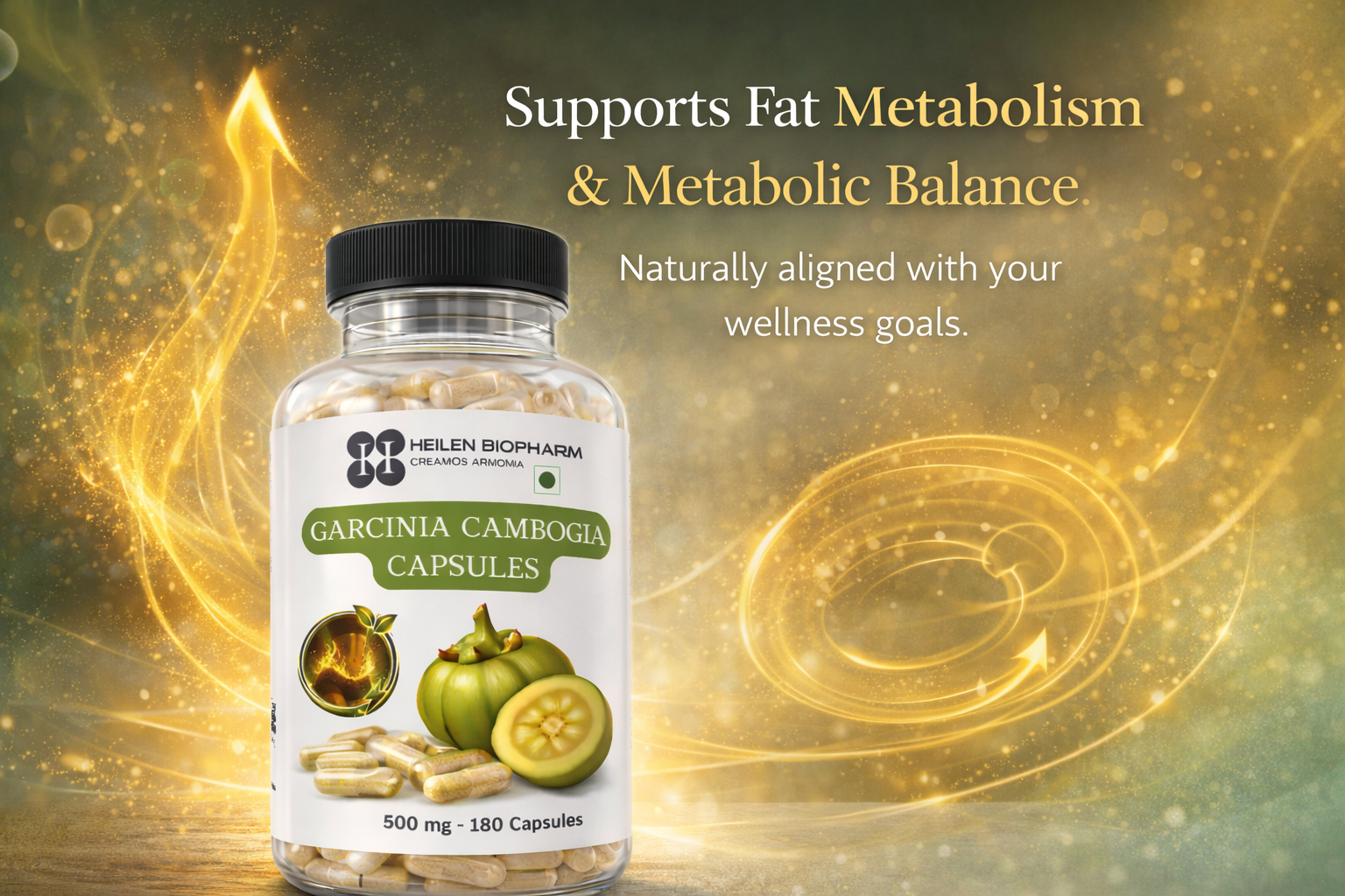 Heilen Biopharm Garcinia Cambogia Capsules, 100% Pure Extract, 500 mg, 180 Capsules, Plant-Based Wellness Supplement
