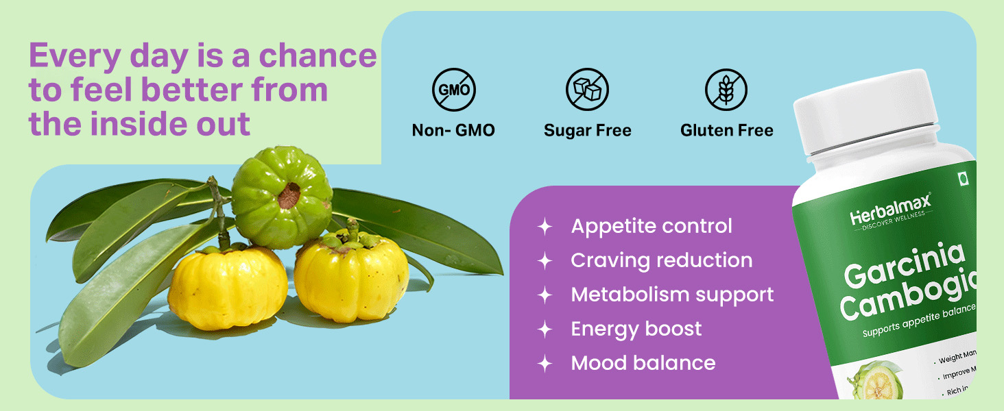 Herbal Max Garcinia Cambogia Capsules – 60 Veg Capsules | 60% HCA & Green Tea Extract | Supports Weight Management, Fat Burning, Digestion & Metabolism