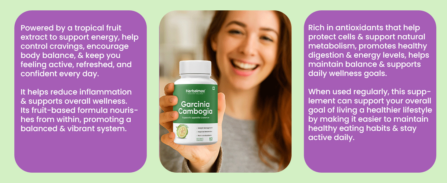 Herbal Max Garcinia Cambogia Capsules – 60 Veg Capsules | 60% HCA & Green Tea Extract | Supports Weight Management, Fat Burning, Digestion & Metabolism