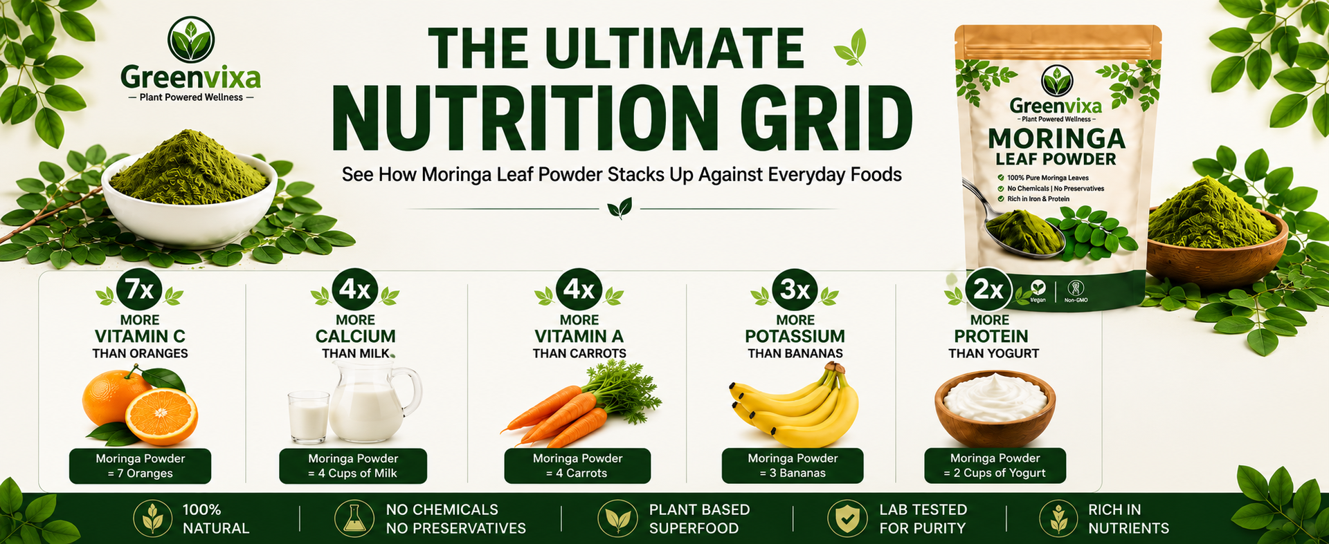Moringa Powder 200g, 100% Pure Moringa Leaf Powder, Vegan & Non-GMO Green Superfood, Rich in Iron, Vitamins & Minerals, No Additives or Fillers, Plant Based Nutrition for Daily Wellness