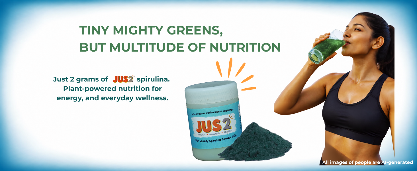 JUS2 Spirulina Powder, Energy Immunity Protein Supplement, 100g