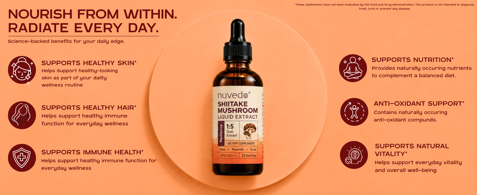 Nuvedo Shiitake Mushroom Liquid Extract | 10 mL | 1:5 Dual Extract