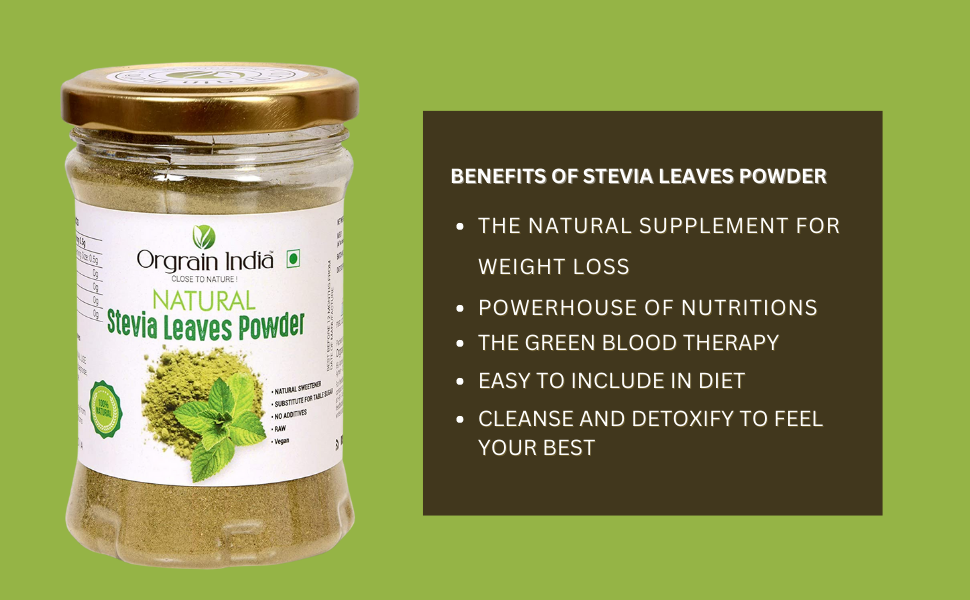 Orgrain India Pure Stevia Leaves Powder 100g | Natural & Sugar Free | Zero Calorie Sweetner