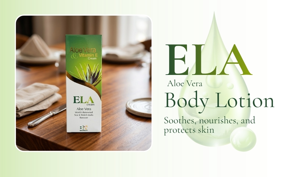 ELA Aloe Vera Body Lotion with Vitamin E for Deep Hydration, Soft Skin & Stretch Mark Care All Skin Types (pack of 1-200ml)