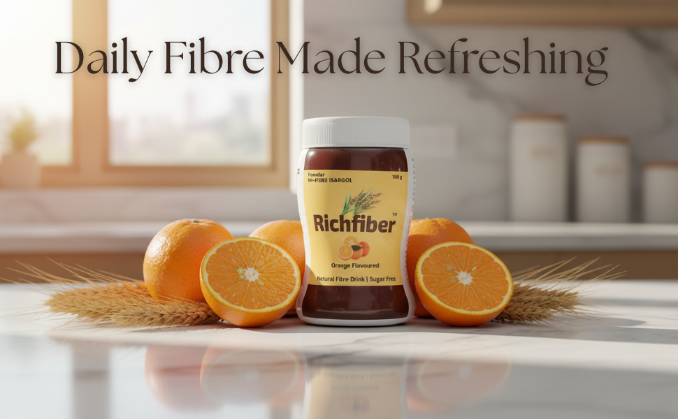 Lignite Richfiber Isabgol Powder (Psyllium Husk) Orange Flavour Sugar Free Fibre Drink 300g