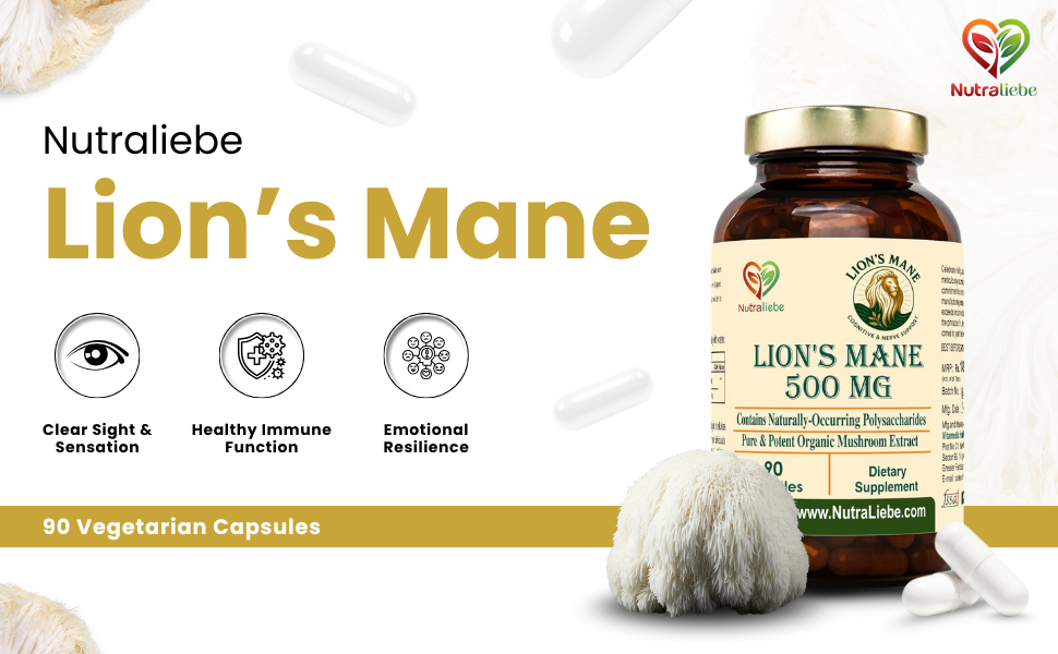 Lion’s Mane Mushroom Extract 500 mg – Hericium erinaceus Standardized to Beta (1,3)(1,6)-Glucans | Brain Health, Memory & Focus Support | Nerve Growth Factor (NGF) Booster | 90 Vegetarian Capsules | Non-GMO, Gluten-Free