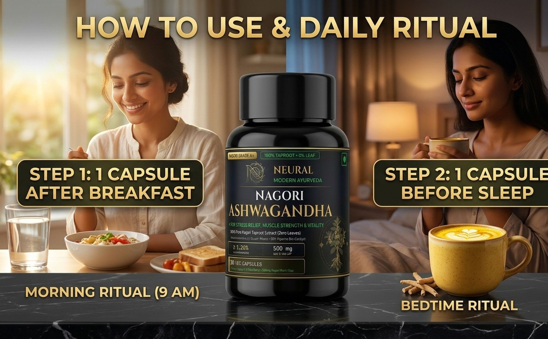 Ashwagandha 500mg Root Extract Capsules (Pack of 2, 60 Veg Caps) | Pure Nagori Taproot with Piperine | Natural Stress Relief, Deep Sleep Support & Energy Booster