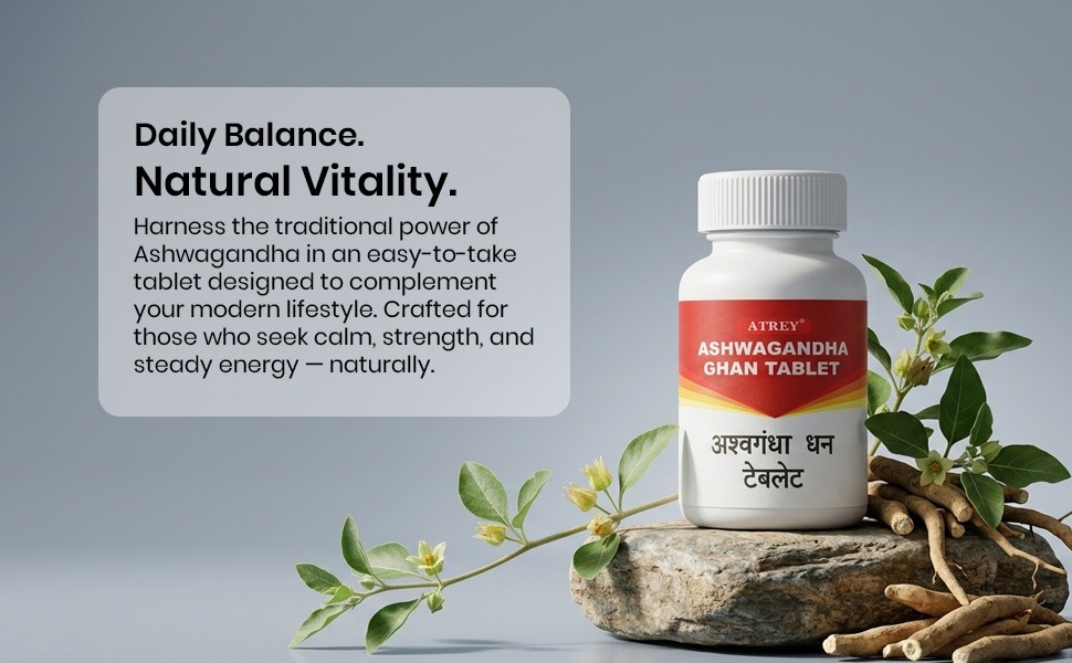 Atrey Ashwagandha Ghan Tablet | Supports Healthy Weight Gain, Strength & Vitality | Herbal Ashwagandha Extract (120 Tablet)