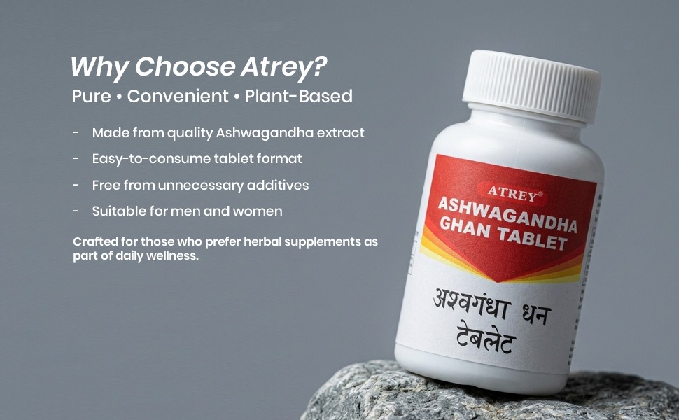 Atrey Ashwagandha Ghan Tablet | Supports Healthy Weight Gain, Strength & Vitality | Herbal Ashwagandha Extract (120 Tablet)