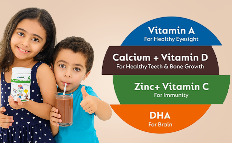 Kidvediks Kids Protein Powder for 2–6 Years (350g) | Nutrition Drink Mix | Health Drink for kids - 23Vitamins & Minerals ,DHA, Moringa, calcium,zinc| No Refined Sugar, Artificial Flavours or Preservatives| Chocolate Flavour | Super Food | Supports Healthy Growth & Immunity Booster| With Almonds, Walnuts, Ashwagandha & Mulethi