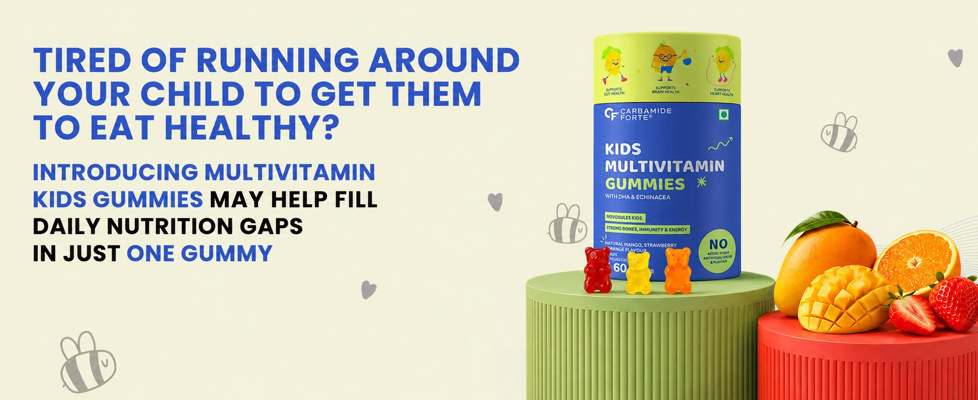 Carbamide Forte Multivitamin For Kids | Multivitamin Gummies For Kids | Multivitamin Gummies For Immunity | Vitamin Gummy For Immunity With No Added Sugar | 60 Gummy Bears