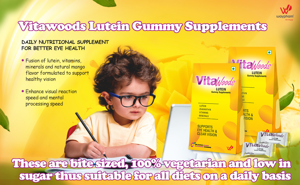 Vitawoods Lutein Gummy-for Age 3 yrs. & Above With Zeaxanthin,Vitamins & Minerals-to Support Eye Health & Clear Vision (Mango)