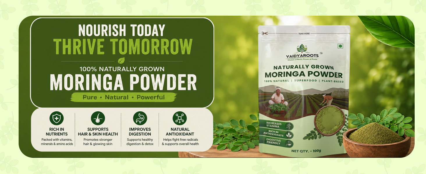 Organic Moringa Leaf Powder 1kg | Sahjan, Drumstick, Murungai Leaves | Ayurvedic Superfood for Energy, Immunity & Detox | Rich in Protein, Iron, Calcium, Vitamins | Natural & Lab Tested