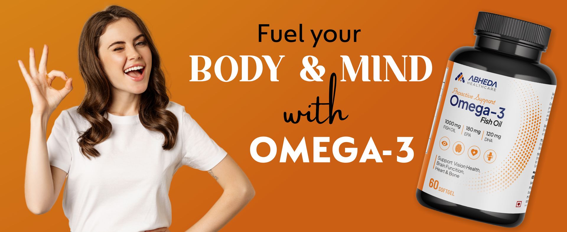 Omega-3 Fish Oil 1000mg - Triple Strength Formula, 60 Softgels - 180mg EPA & 120mg DHA for Enhanced Heart Health, Joint Support & Brain Function