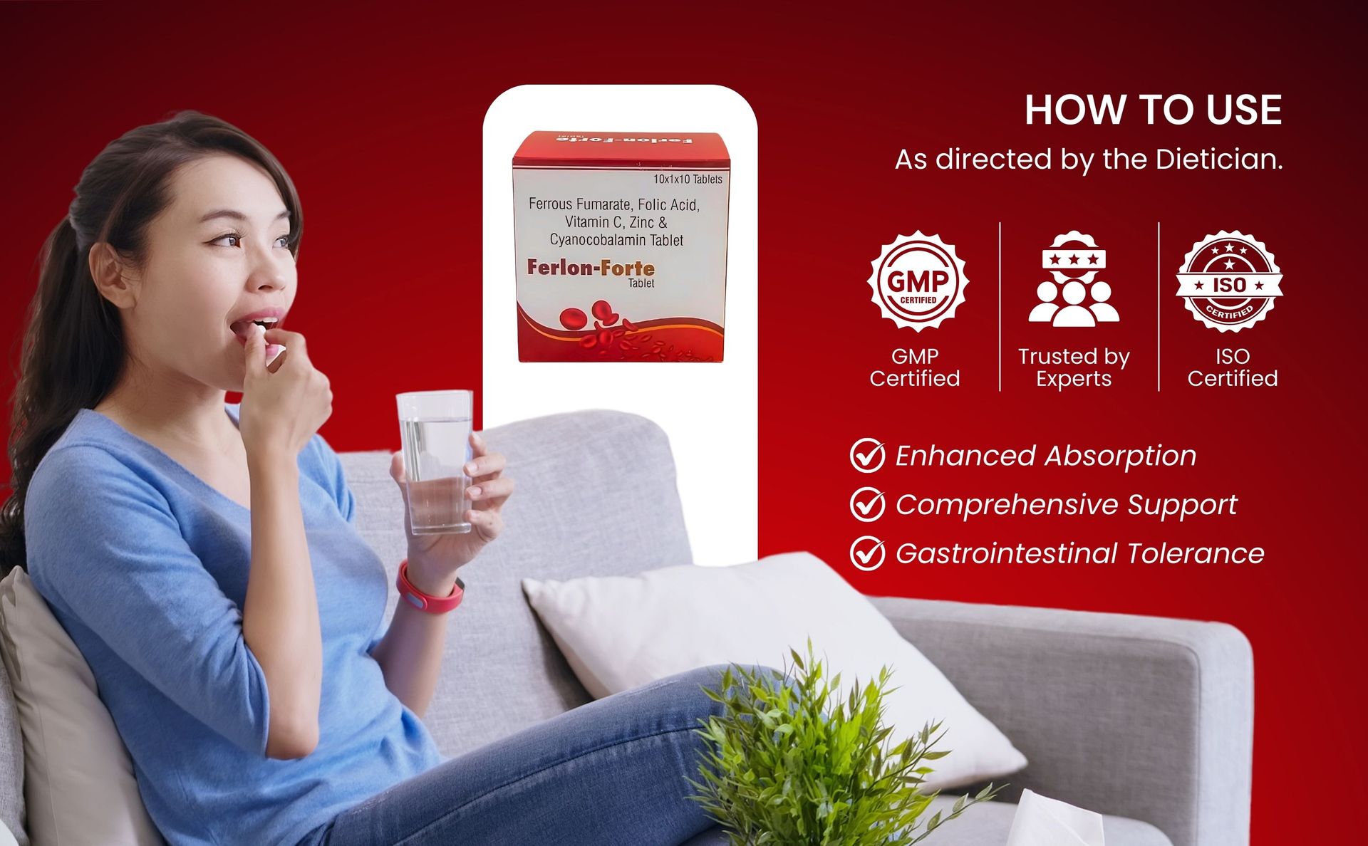 5-in-1 Daily Iron Support Formula | Combines Ferrous Fumarate, Folic Acid, Vitamin C, Zinc and Vitamin B12 in one tablet | Support normal haemoglobin formation, energy levels and overall wellness | The Ultimate Therapy for Iron Deficiency | Pregnancy & Lactation Support | Compensate Blood Loss During menses | Combat General Weakness | Boosts Energy & Immunity | 100 Veg Tablets