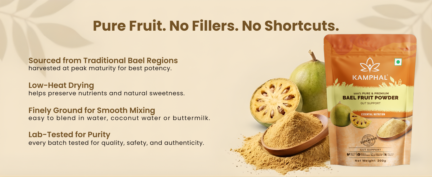Bael Fruit Powder 200 gm for Acidity, Gas & Digestion | Bael Sharbat | 100% Pure Natural Bilva | Natural Cooling | Supports Loose Motions, IBS & Gut Health | No Sugar or Additives | Fine Mixable Powder