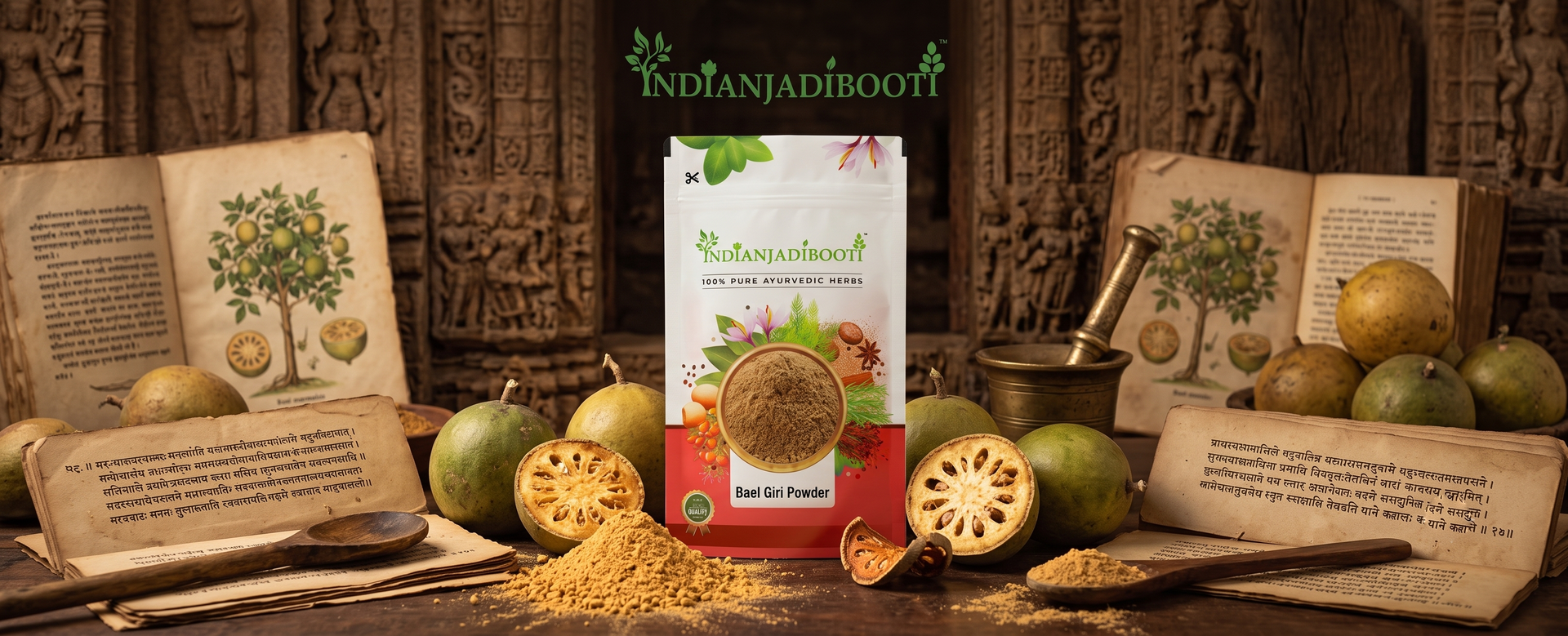 IndianJadiBooti Bael Pulp Powder | Stone Apple (Aegle Marmelos) | Natural Gut Cooler & Digestion Regulator | Ideal for Summer Sharbat, IBS & Stomach Acid | Wood Apple Fruit | 900g Pack of 3 (Total 2700g)