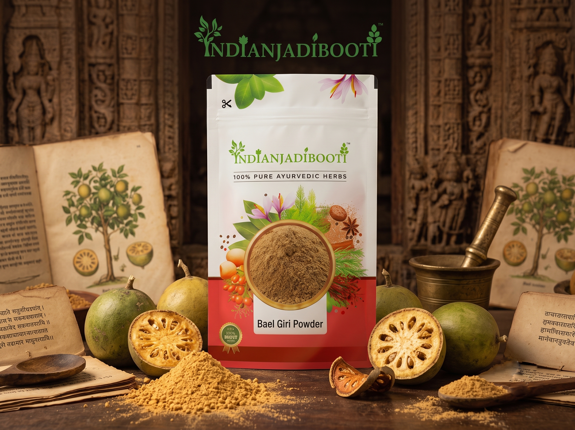 IndianJadiBooti Bael Pulp Powder | Stone Apple (Aegle Marmelos) | Natural Gut Cooler & Digestion Regulator | Ideal for Summer Sharbat, IBS & Stomach Acid | Wood Apple Fruit | 100g Pack of 2