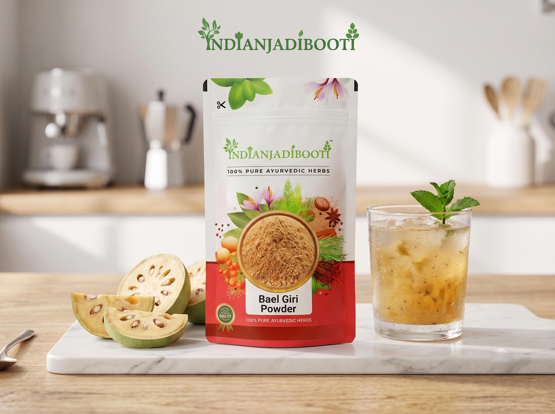 IndianJadiBooti Bael Pulp Powder | Stone Apple (Aegle Marmelos) | Natural Gut Cooler & Digestion Regulator | Ideal for Summer Sharbat, IBS & Stomach Acid | Wood Apple Fruit | 100g Pack of 2