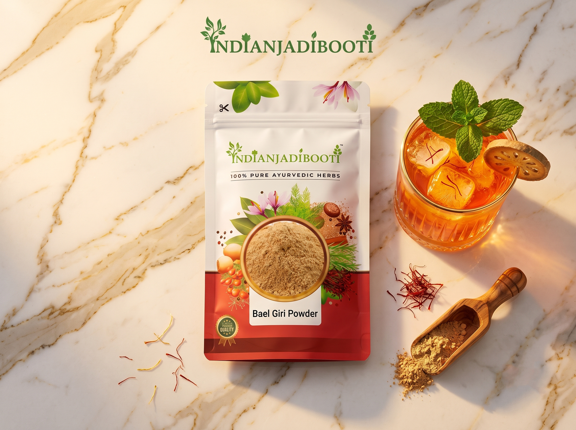 IndianJadiBooti Bael Pulp Powder | Stone Apple (Aegle Marmelos) | Natural Gut Cooler & Digestion Regulator | Ideal for Summer Sharbat, IBS & Stomach Acid | Wood Apple Fruit | 250g Pack of 2