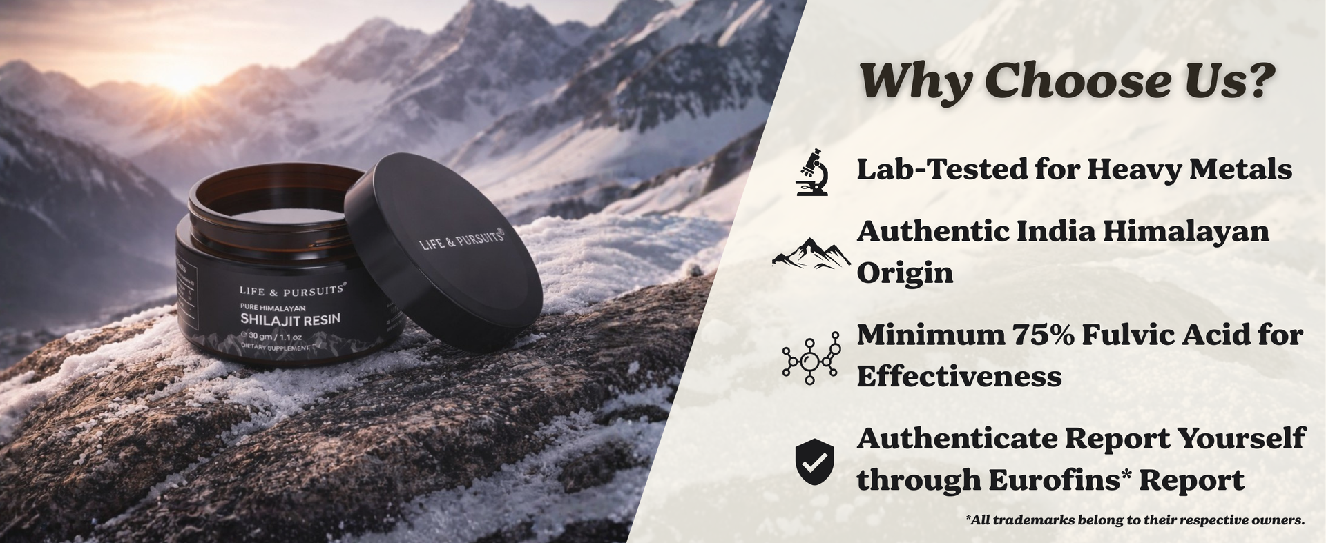 Life & Pursuits Pure Authentic Himalayan Shilajit Resin | Min. 75% Fulvic Acid, Lab Tested, Natural Gold Grade, 85+ Trace Minerals (Pack of 1)