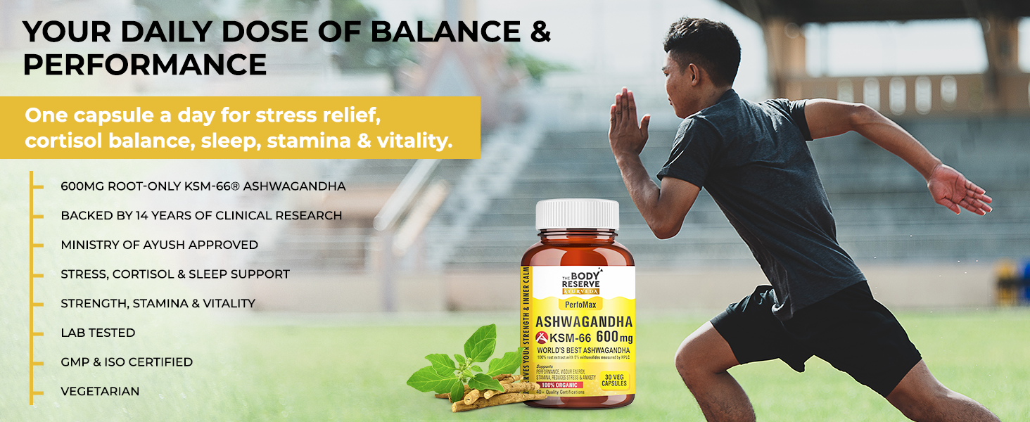 The Body Reserve Ashwagandha KSM66-30 Capsules Ashwagandha KSM 66 for men & Women Supports Stress Management & Muscle Recovery