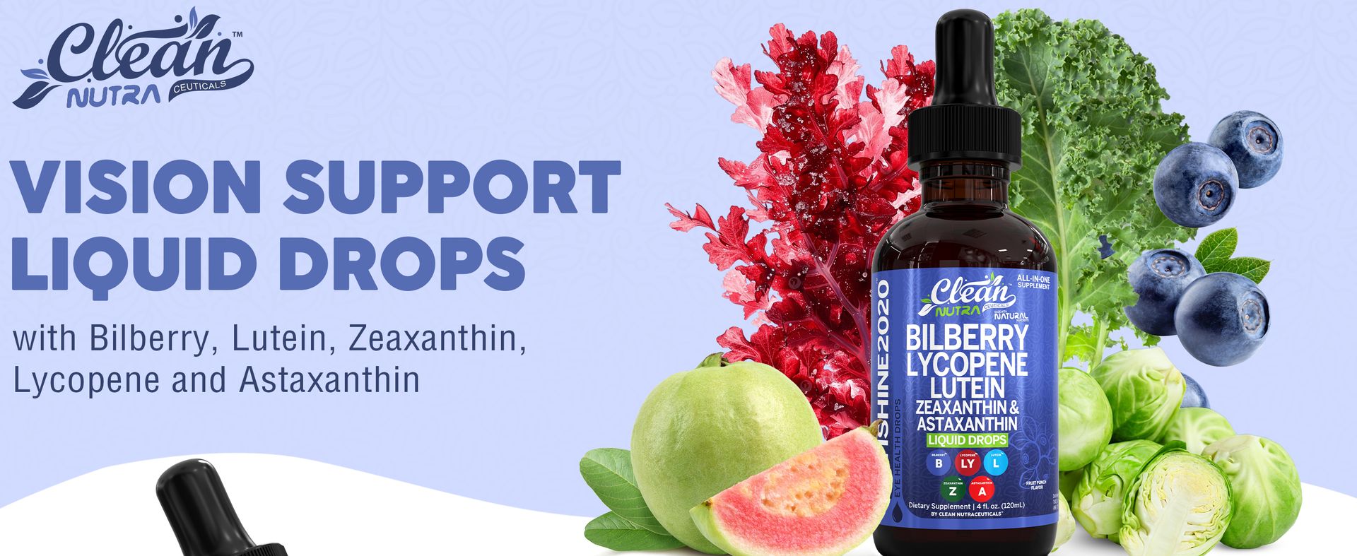 Clean Nutra Lutein and Zeaxanthin Eye Vitamins Supplement Lycopene Astaxanthin Bilberry Liquid Drops | Organic Astaxanthin Daily Lutein for Eyes Health Support Vitamin Minerals Extract | 60 Servings