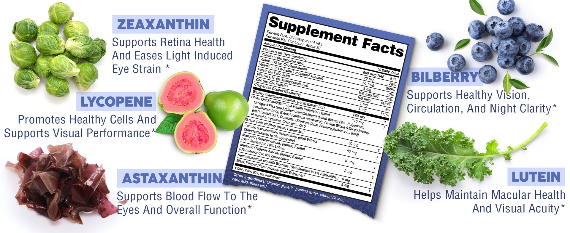 Clean Nutra Lutein and Zeaxanthin Eye Vitamins Supplement Lycopene Astaxanthin Bilberry Liquid Drops | Organic Astaxanthin Daily Lutein for Eyes Health Support Vitamin Minerals Extract | 60 Servings