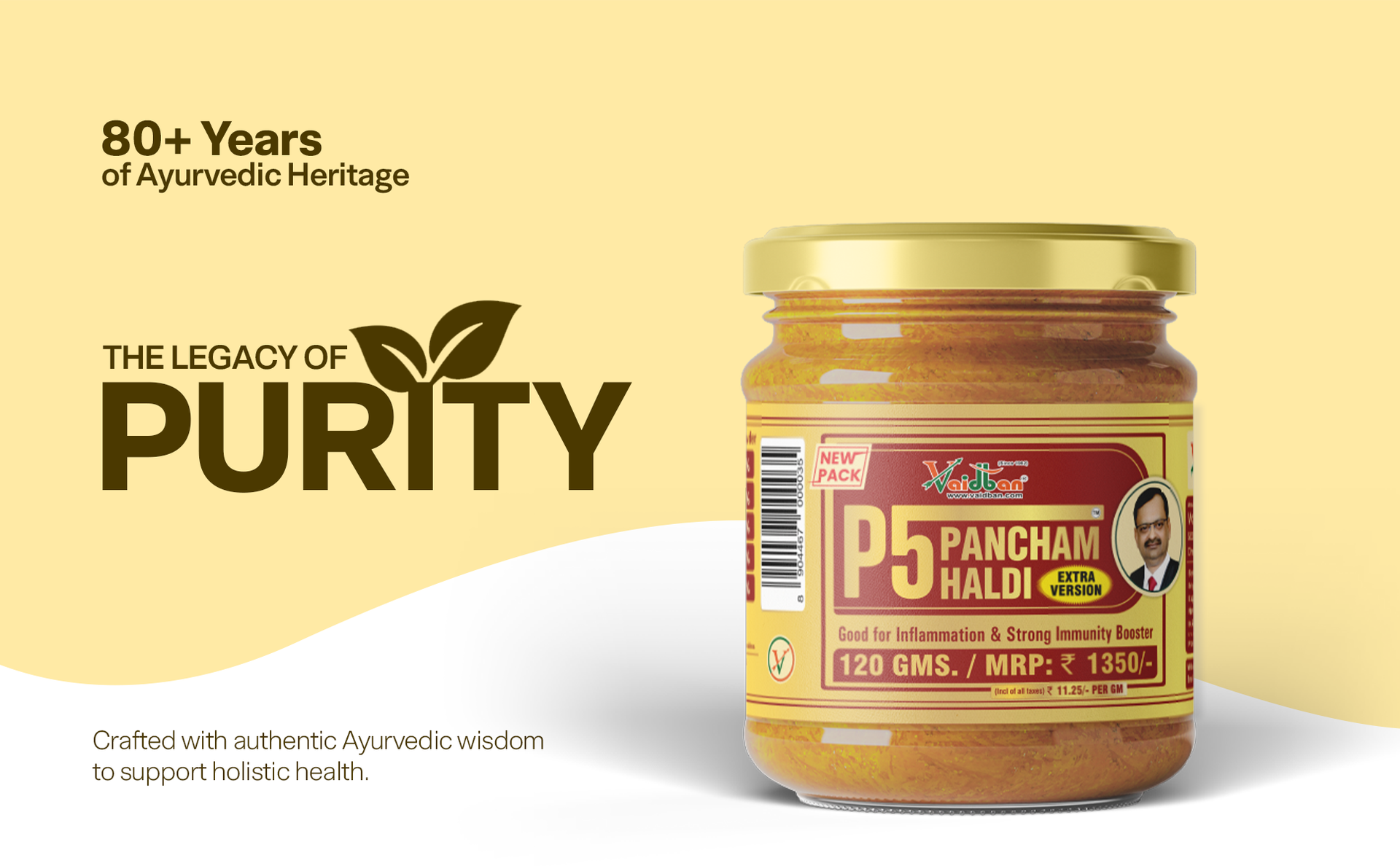 Vaidban P5 Pancham Haldi (120g) - Premium Blend of 5 Ayurvedic Turmerics including Kali, Selam, Daru & Amba Haldi | Natural Immunity Booster & Anti-Inflammatory Support | 100% Herbal Antioxidant Powder