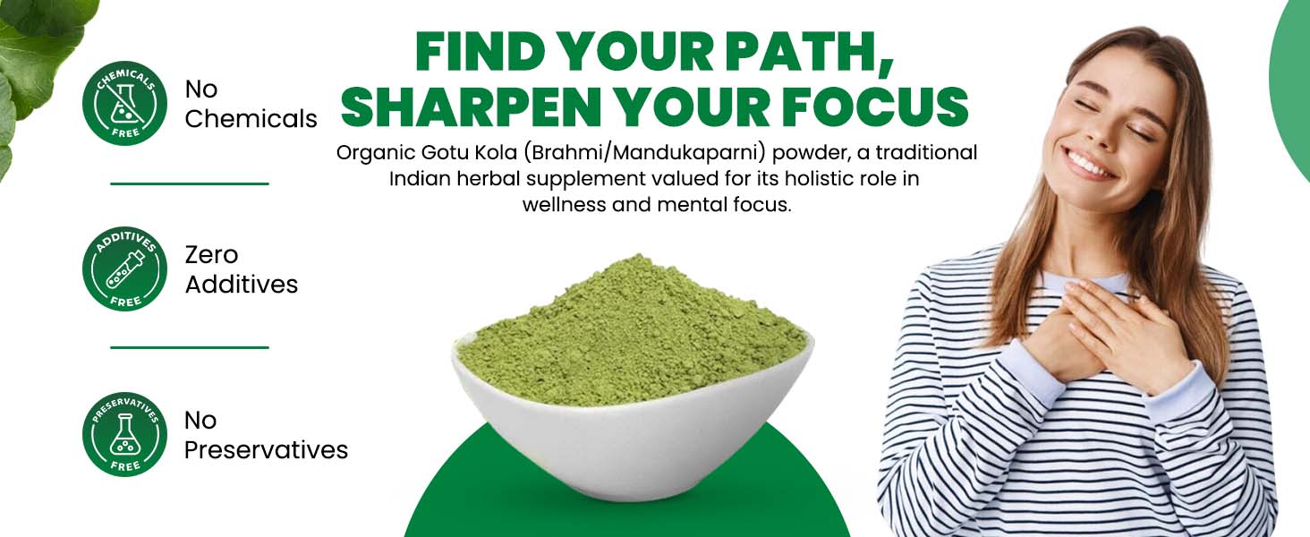 Organic Gotu Kola Powder (Centella Asiatica/Mandukaparni/Brahmi) 200g | Non-GMO, Vegan | Supports Memory, Focus & Mental Wellness | No Added Preservatives | Jaivik Bharat & USDA Certified