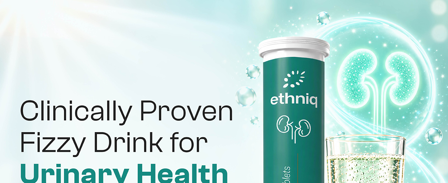 Ethniq Uro Fizz Effervescent Tablets for Kidney Health & Urinary Wellness, Herbal Formula with Punarnava, Pashanbhed & Gokhru, Natural Diuretic Support for Healthy Urine Flow & Urinary Comfort for Men & Women | Fast Dissolving | AYUSH Approved | 20 Tablets