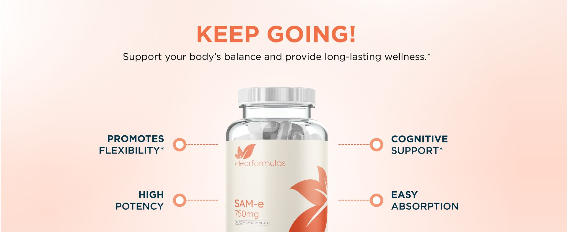 Clear Formulas Bioactive SAM-e 750mg - High Strength SAM-e Supplement with Biologically Active S,S Form for Liver and Mood Support - Vegan Non-GMO Preservative Free - Made in the US (30 Capsules)