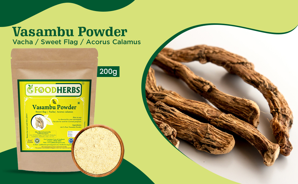 Foodherbs Vasambu Powder | 200g | Vacha | Sweet Flag | Acorus Calamus | Natural Herbal Powder | Supports Hair Growth, Dandruff & Lice Treatment | 100% Herbal