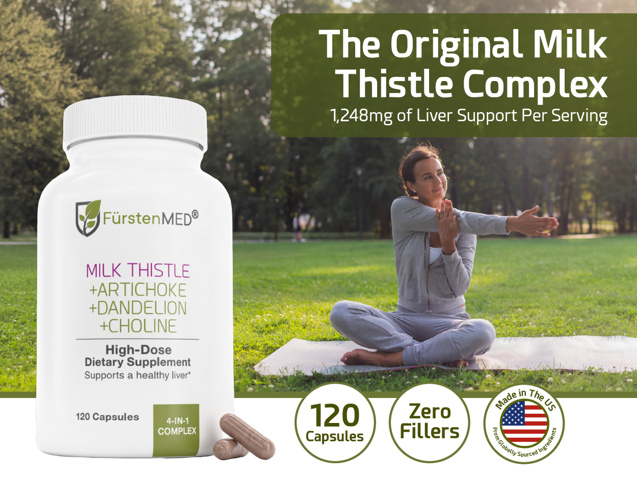 FürstenMED Milk Thistle with Artichoke Extract, Dandelion Root & Choline - Normal Liver Health Supplement - Highly Dosed with 80% Silymarin - Vegan Liver Support - 120 Non-GMO Capsule