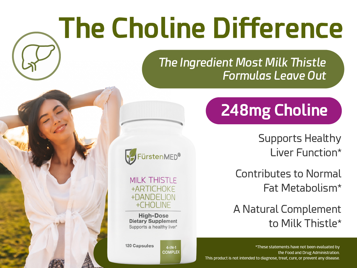 FürstenMED Milk Thistle with Artichoke Extract, Dandelion Root & Choline - Normal Liver Health Supplement - Highly Dosed with 80% Silymarin - Vegan Liver Support - 120 Non-GMO Capsule