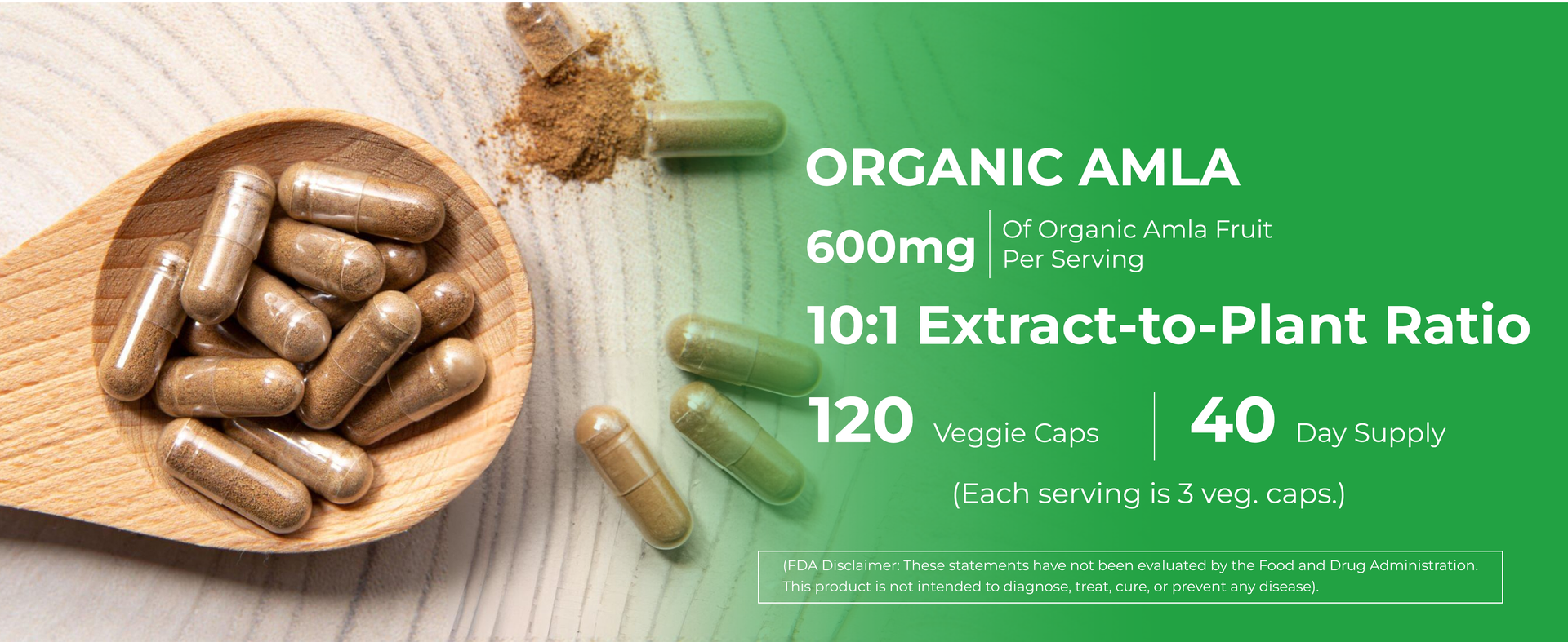 NusaPure Organic Amla Capsules 600 mg , 120 Veg Capsules (USDA, Vegan, Non-GMO)
