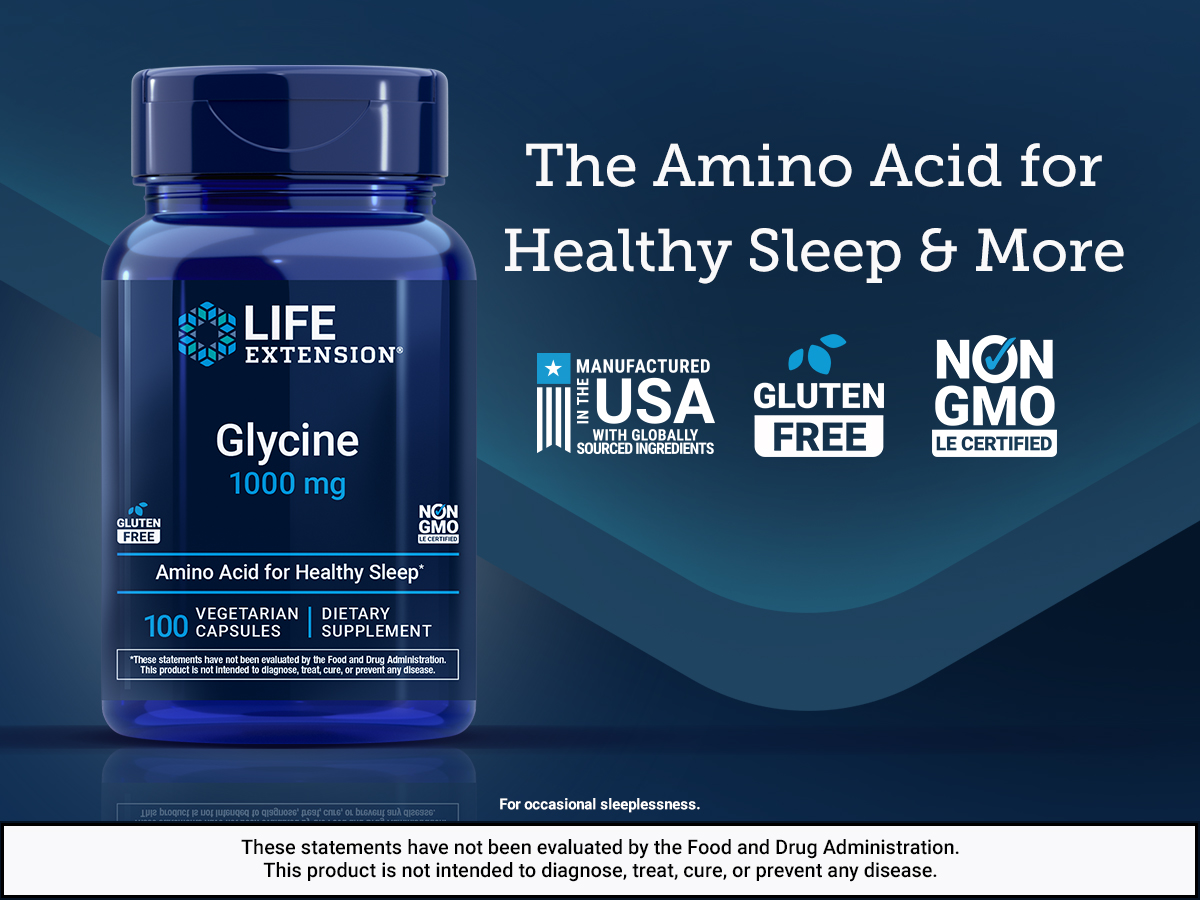 Life Extension Glycine, 1000 mg, Sleep Support, 100 Capsules