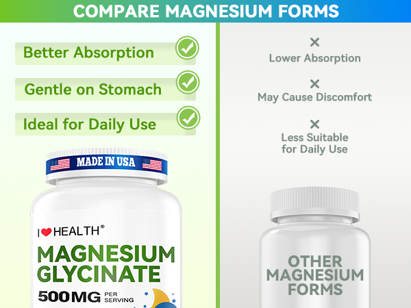 Magnesium Glycinate 500mg per Capsule – 240 Capsules – High Absorption Magnesium Supplement for Relaxation, Calmness & Muscle Support – Gentle on Stomach – Made in USA