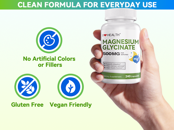 Magnesium Glycinate 500mg per Capsule – 240 Capsules – High Absorption Magnesium Supplement for Relaxation, Calmness & Muscle Support – Gentle on Stomach – Made in USA