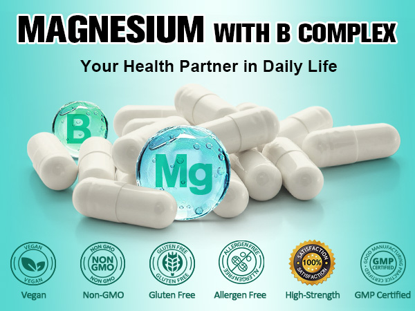 25-in-1 Magnesium Complex w/Methylated B Complex Women Men, 2 Bottles