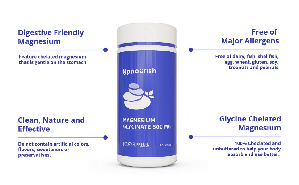 UpNourish Magnesium Glycinate Chelate 500mg Capsules - Highly Absorbable Pure Chelated Magnesium Supplement