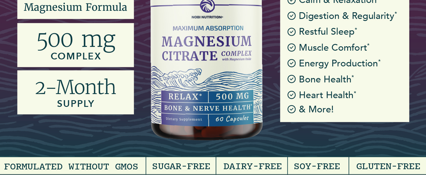 Magnesium Citrate Complex 500 MG, Constipation, Calm & Relaxation Support