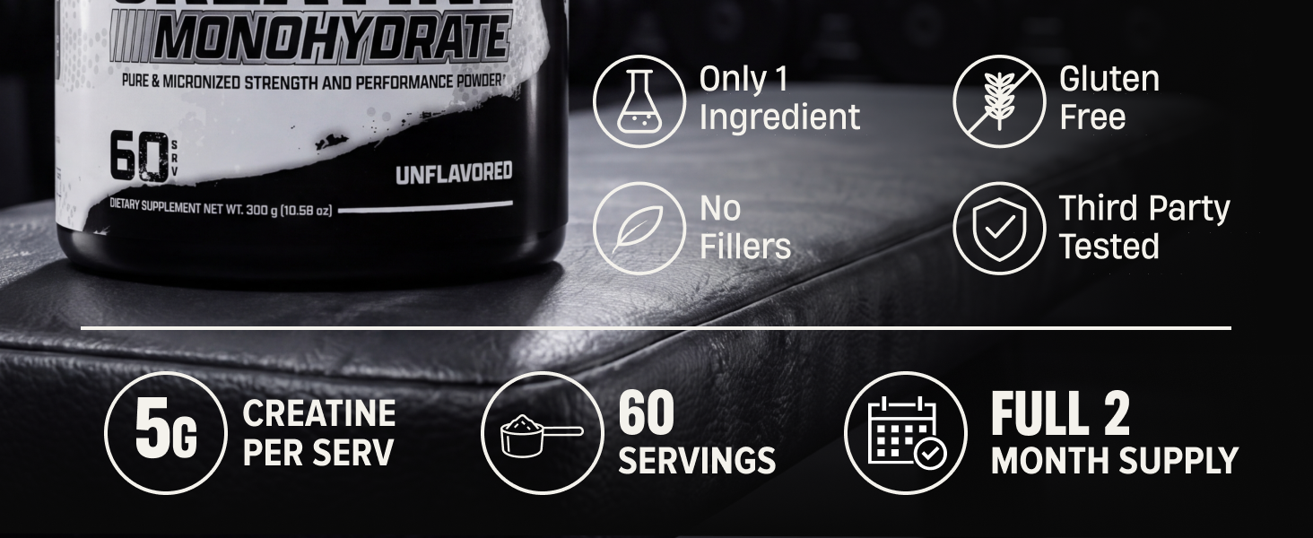 Nutrex Research Creatine Monohydrate Powder 60 Servings | Unflavored 5G Micronized Creatine Powder | Gluten Free