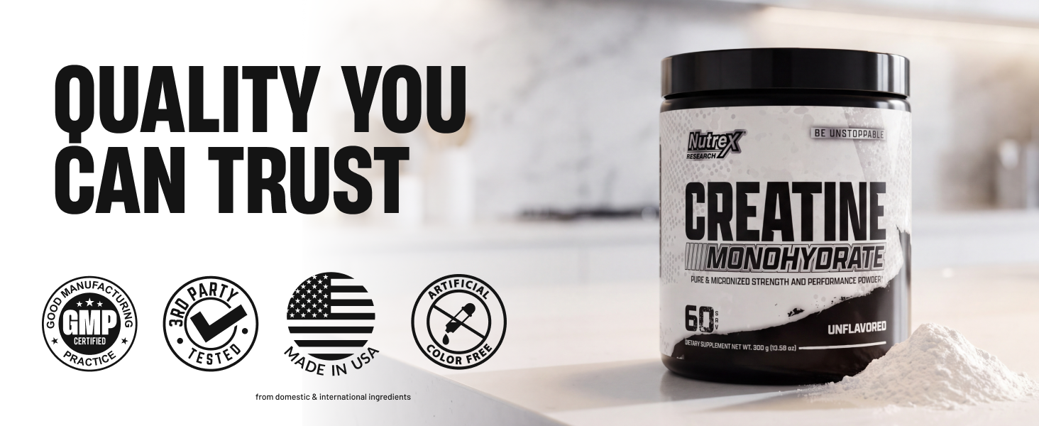 Nutrex Research Creatine Monohydrate Powder 60 Servings | Unflavored 5G Micronized Creatine Powder | Gluten Free