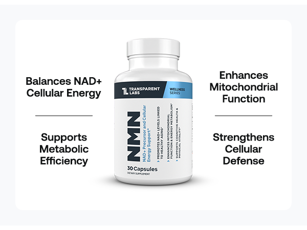 Transparent Labs NMN Supplement for NAD+ Levels - NAD Supplement with 600 mg Nicotinamide Mononucleotide to Support Healthy Aging, Cellular Energy Production, & Metabolic Balance - 30 Count