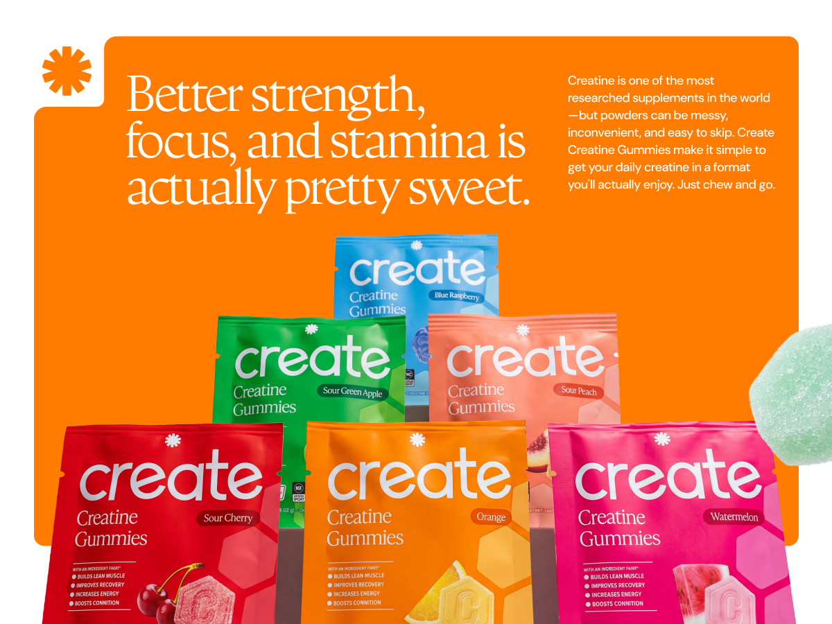 Create Creatine Monohydrate Gummies, 30 Single-Serve Packs, Orange